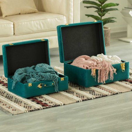 Vintiquewise Decorative Tufted Velvet Suitcase Treasure Chest, Green, PK 2 QI003982_GN